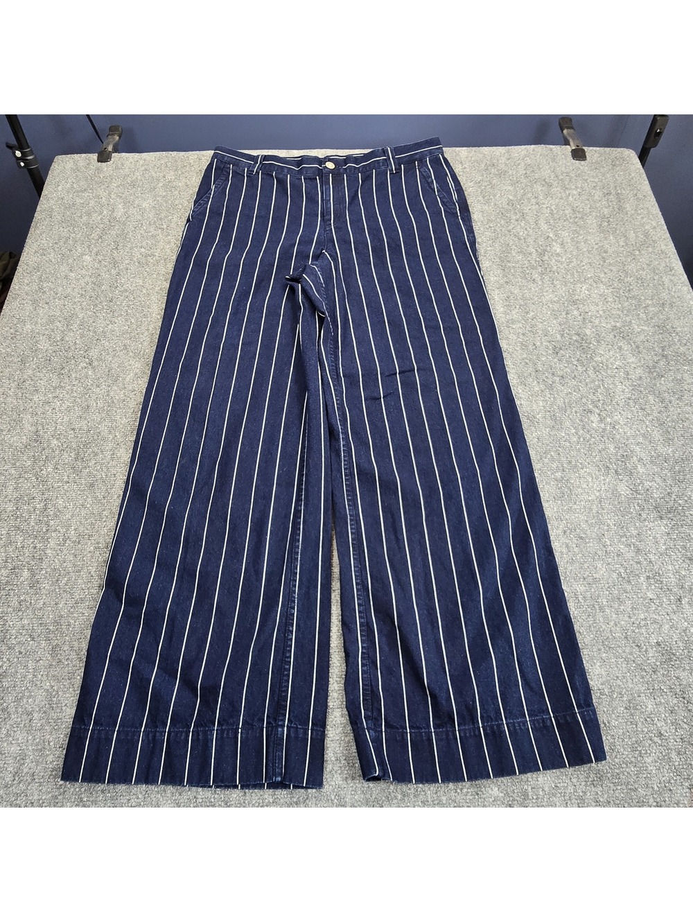 Lauren Ralph Lauren Pinstripe Wide Leg Jeans Navy White Women's 14